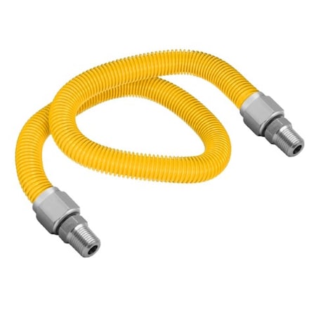 Flextron Gas Line Hose 1/2'' O.D.x60'' Len 3/8" MIP Fittings Yellow Coated Stainless Steel Flexible Connector FTGC-YC38-60G